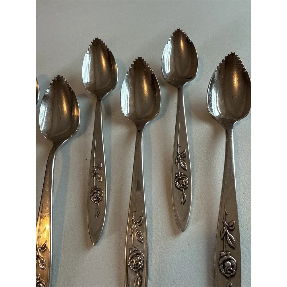 Vintage Oneida Community Stainless MY ROSE Set of 9 Grapefruit Spoons 6